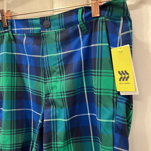 NWT: All in Motion Blue/Green Plaid Golf Shorts - Picture 4 of 7